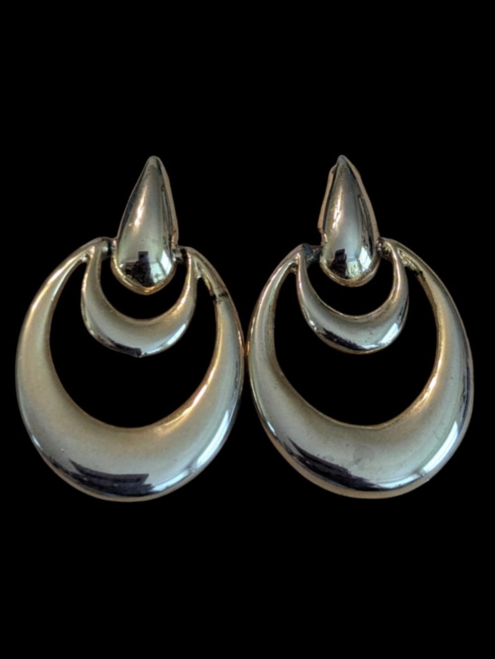 Vintage Napier* Double Swing Loop Gold Tone Dangle Stud Pierced Earrings